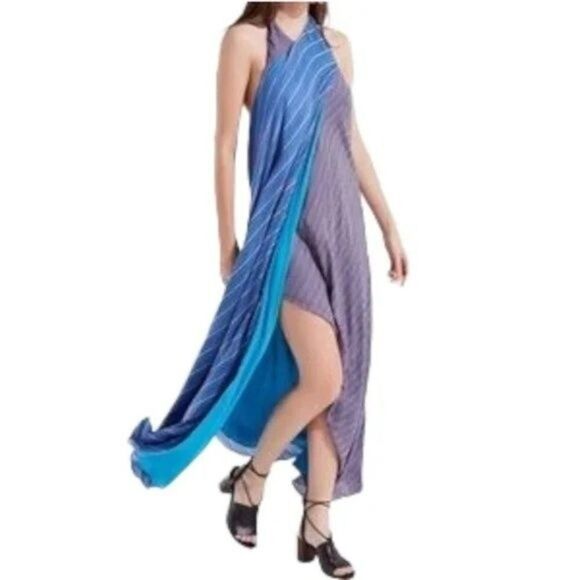 Urban Outfitters Women's Striped Halter Travel Vacation Maxi Purple Dress S - Picture 1 of 9